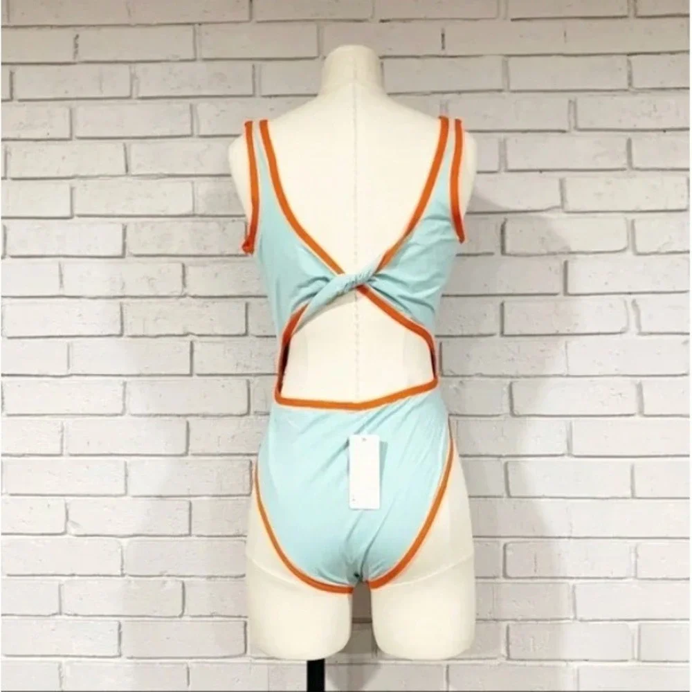 L*Space Women Blue Orange Kira Cutout Twist Back Bitsy Cut One Piece Swimsuit 12 - Picture 3 of 9